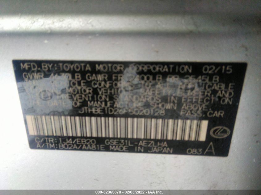 2015 LEXUS IS 350 JTHBE1D26F5020128