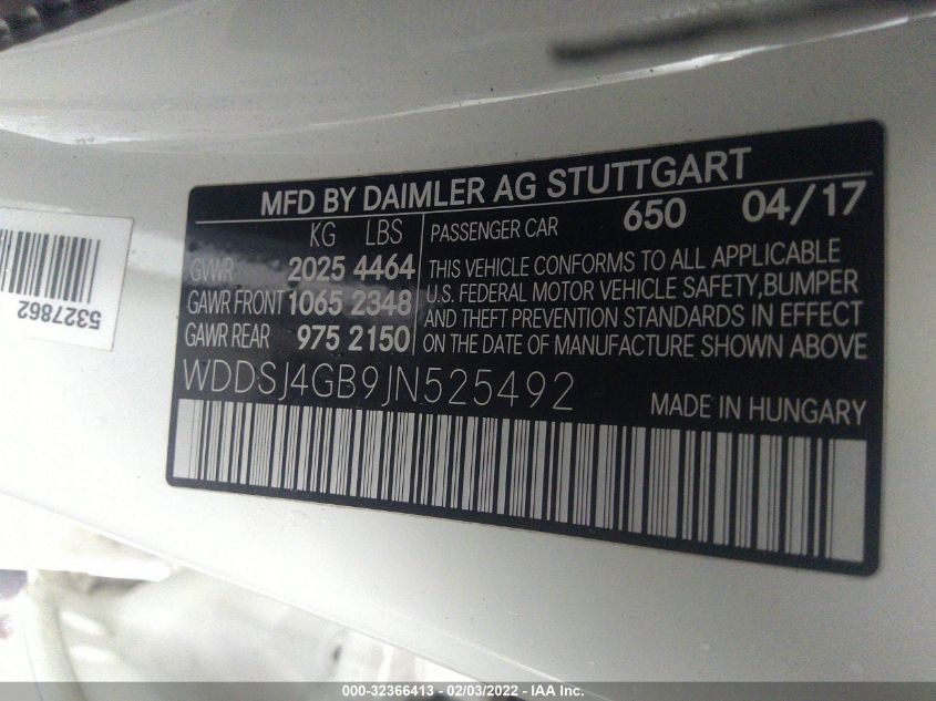 2018 MERCEDES-BENZ CLA CLA 250 WDDSJ4GB9JN525492