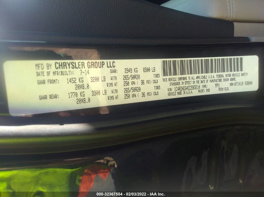 2014 DODGE DURANGO LIMITED 1C4RDHDG4EC593210