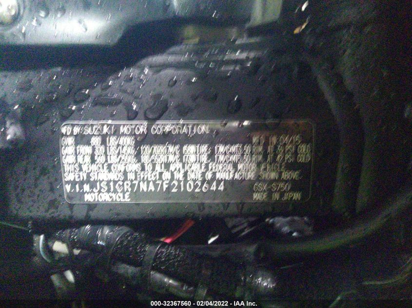 2015 SUZUKI GSX-S750 JS1GR7NA7F2102644
