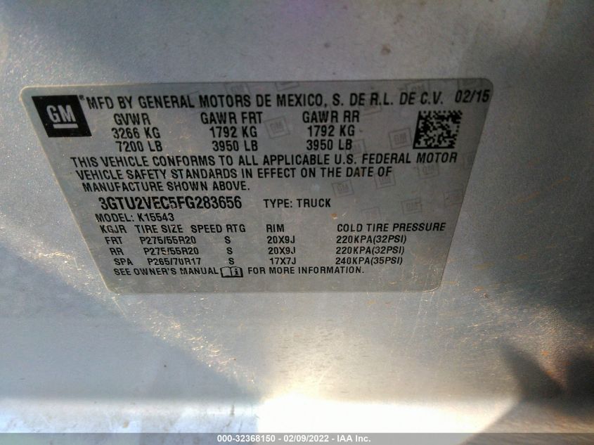 2015 GMC SIERRA 1500 SLT 3GTU2VEC5FG283656
