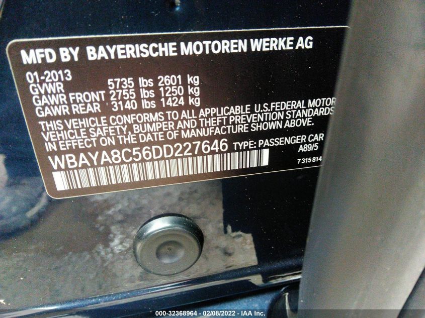 2013 BMW 7 SERIES 750I WBAYA8C56DD227646