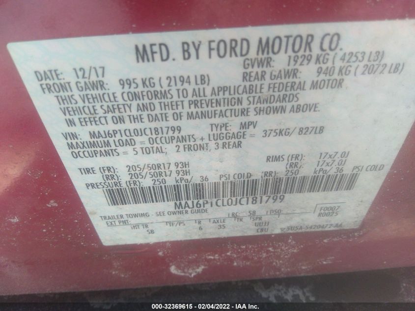 2018 FORD ECOSPORT SES MAJ6P1CL0JC181799