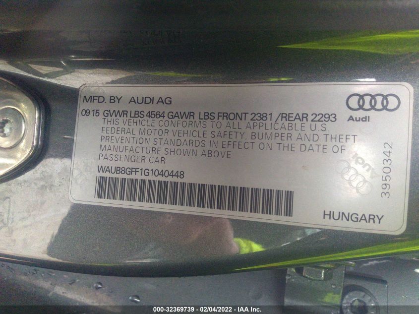 2016 AUDI A3 2.0T PREMIUM WAUB8GFF1G1040448