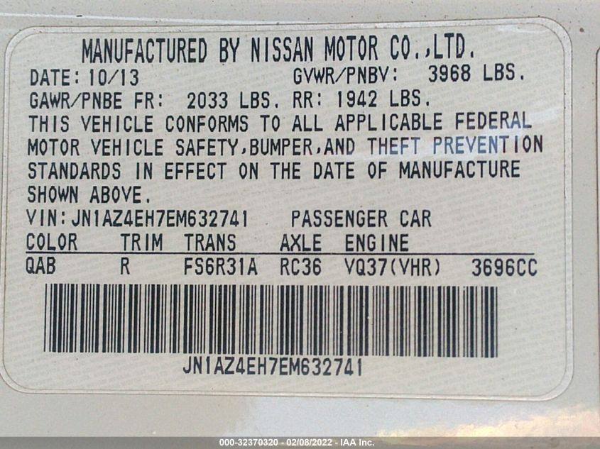 2014 NISSAN 370Z TOURING JN1AZ4EH7EM632741
