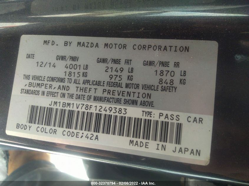 2015 MAZDA MAZDA3 I TOURING JM1BM1V78F1249383