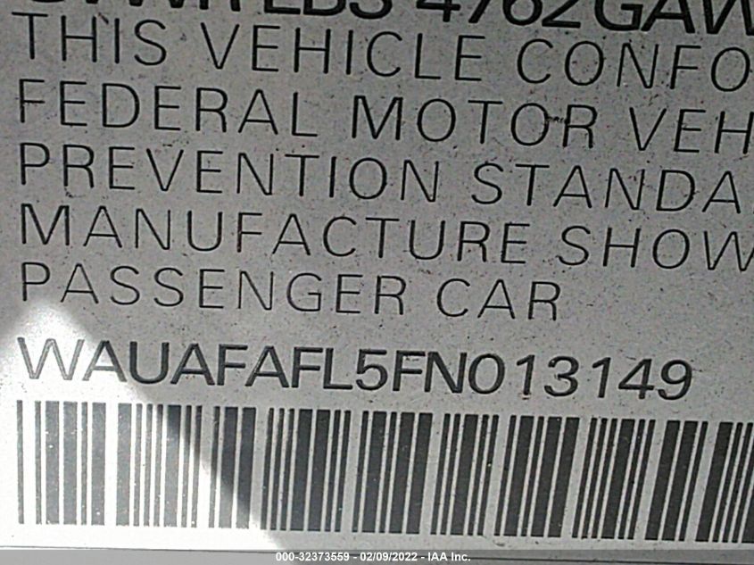 2015 AUDI A4 PREMIUM WAUAFAFL5FN013149