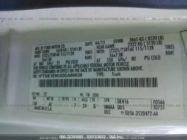 2013 FORD ECONOLINE CARGO VAN COMMERCIAL/RECREATIONAL 1FTNE1EW3DDA86638