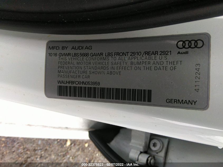 2017 AUDI S6 PRESTIGE WAUHFBFCXHN053959