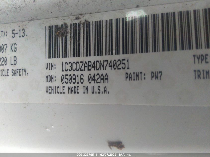 2013 DODGE AVENGER SE 1C3CDZAB4DN740251