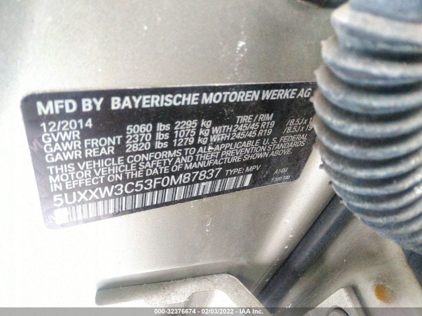 2015 BMW X4 XDRIVE28I 5UXXW3C53F0M87837