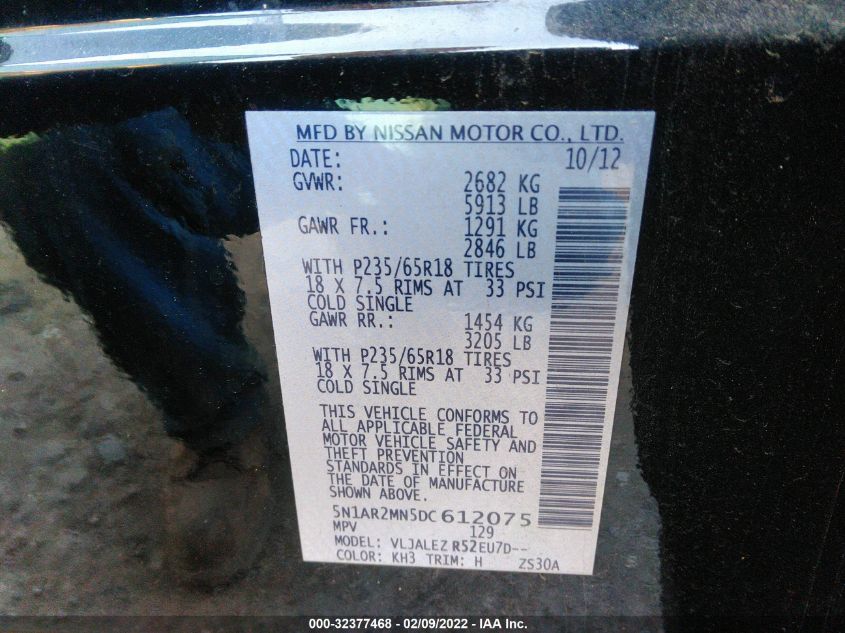 2013 NISSAN PATHFINDER SV 5N1AR2MN5DC612075