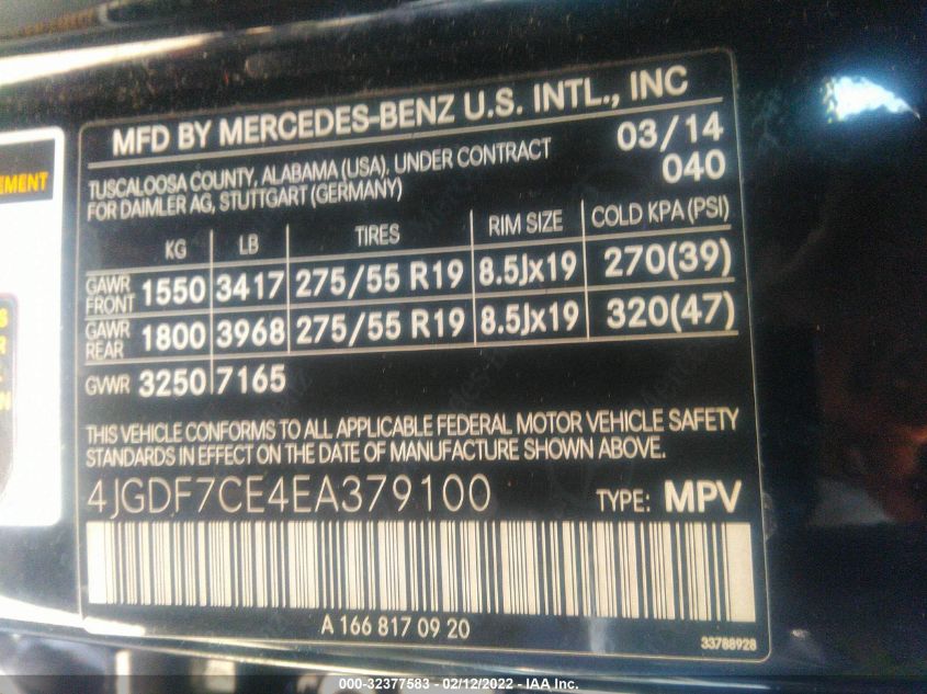 2014 MERCEDES-BENZ GL-CLASS GL 450 4JGDF7CE4EA379100