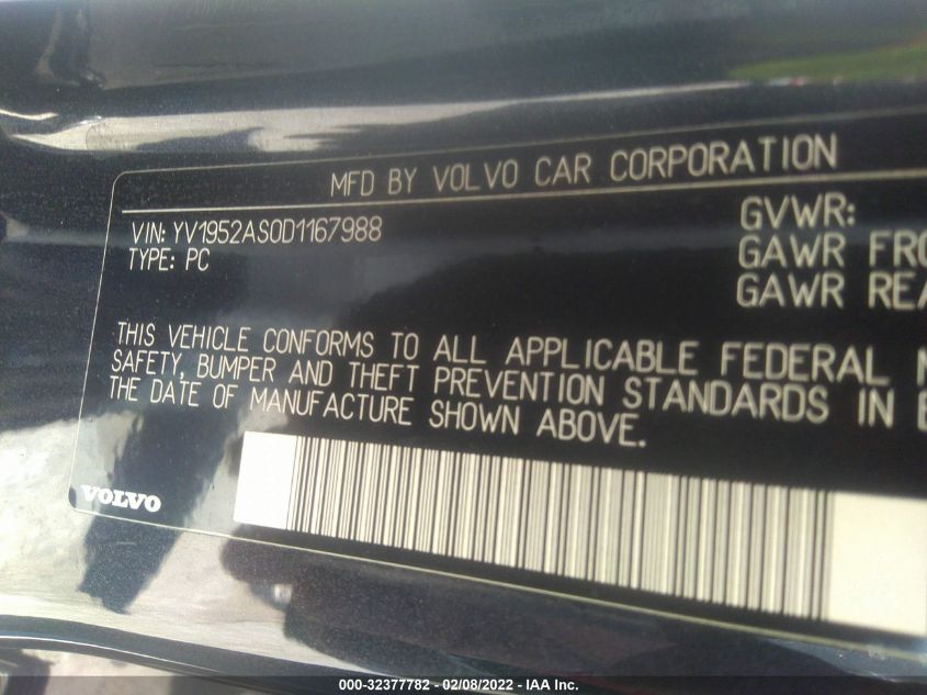 2013 VOLVO S80 3.2L YV1952AS0D1167988