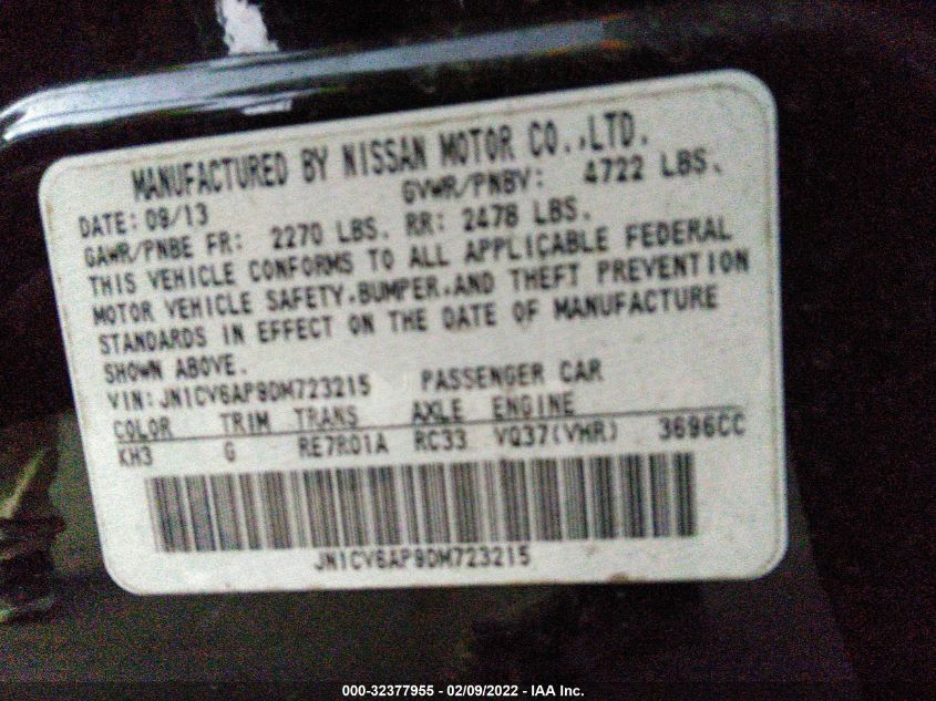 2013 INFINITI G37 SEDAN JOURNEY JN1CV6AP9DM723215