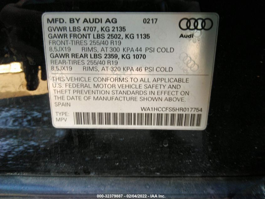 2017 AUDI Q3 PREMIUM PLUS WA1HCCFS5HR017754