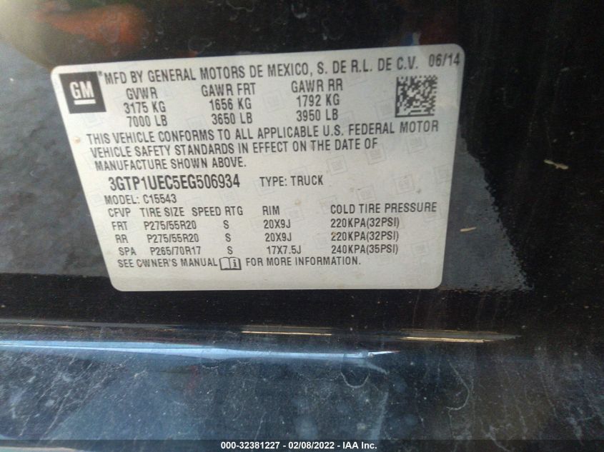 2014 GMC SIERRA 1500 SLE 3GTP1UEC5EG506934