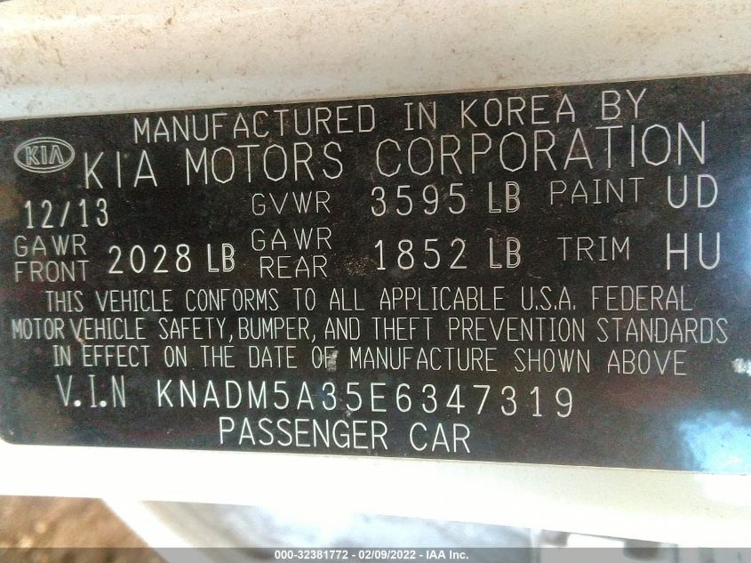 2014 KIA RIO LX KNADM5A35E6347319