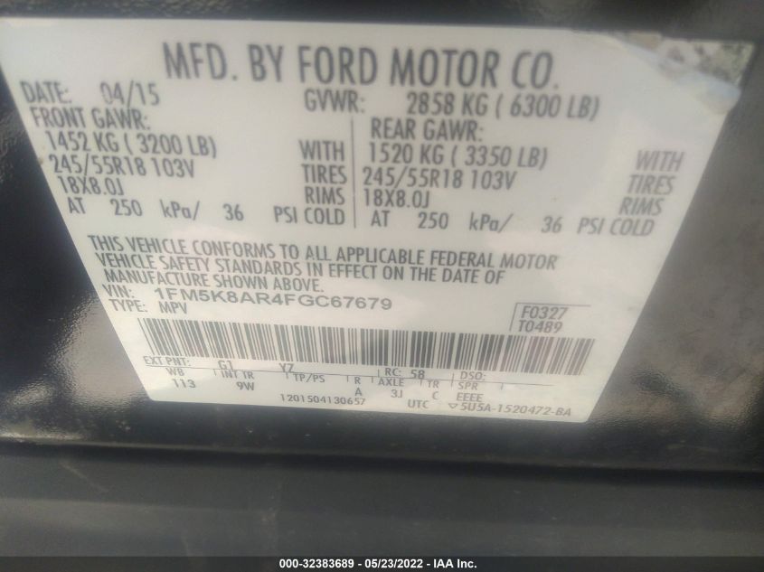 2015 FORD UTILITY POLICE 1FM5K8AR4FGC67679
