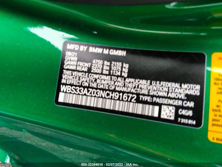 2022 BMW M4 COMPETITION WBS33AZ03NCH91672