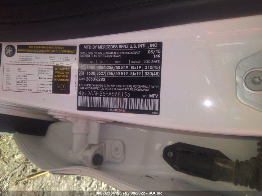 2015 MERCEDES-BENZ M-CLASS ML 350 4JGDA5HB8FA568156