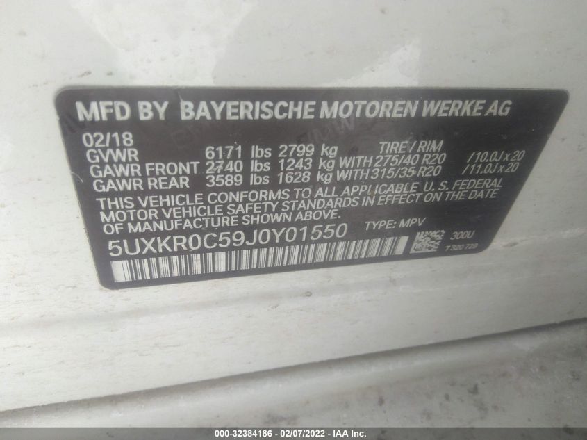 2018 BMW X5 XDRIVE35I 5UXKR0C59J0Y01550