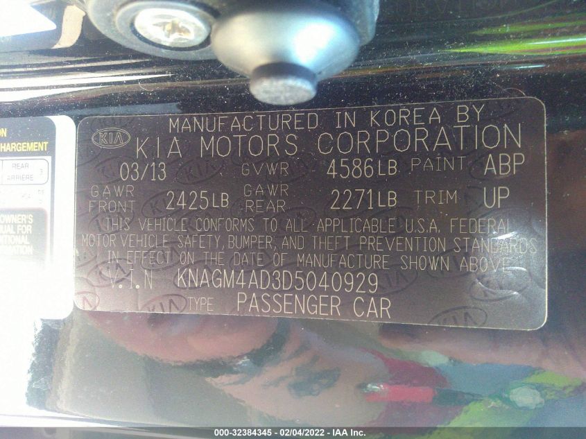 2013 KIA OPTIMA HYBRID EX KNAGM4AD3D5040929