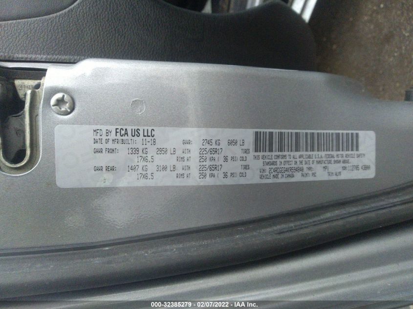 2019 DODGE GRAND CARAVAN GT 2C4RDGEG4KR594840