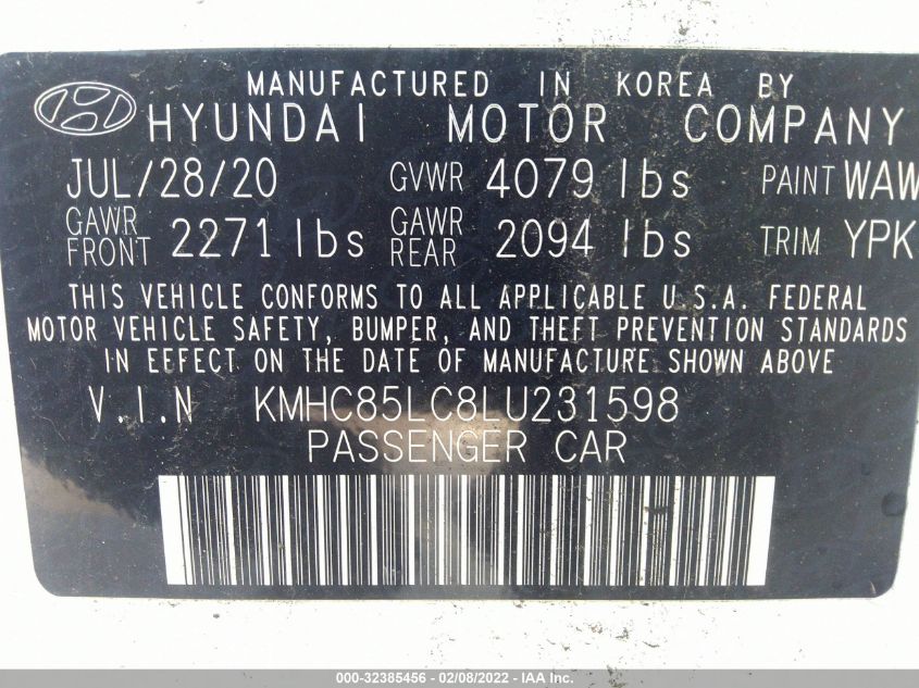 2020 HYUNDAI IONIQ HYBRID SEL KMHC85LC8LU231598