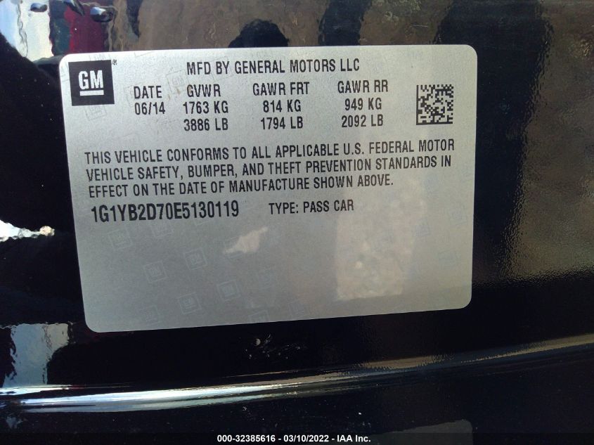 2014 CHEVROLET CORVETTE STINGRAY 1LT 1G1YB2D70E5130119