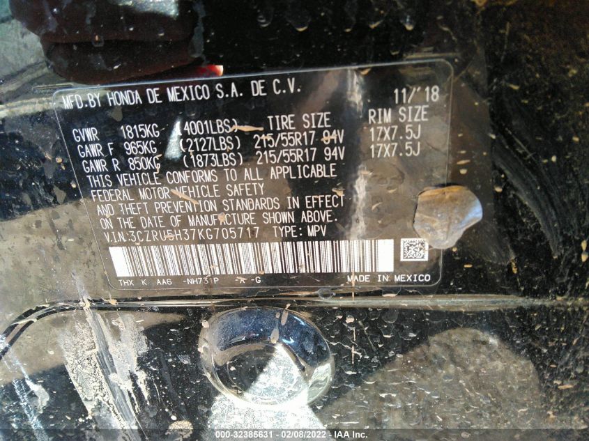 2019 HONDA HR-V LX 3CZRU5H37KG705717