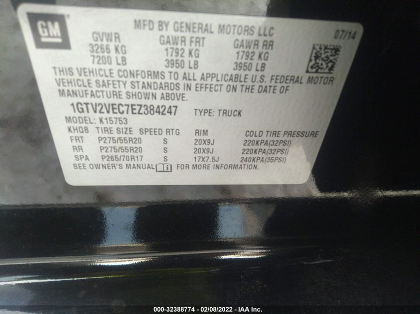 2014 GMC SIERRA 1500 SLT 1GTV2VEC7EZ384247
