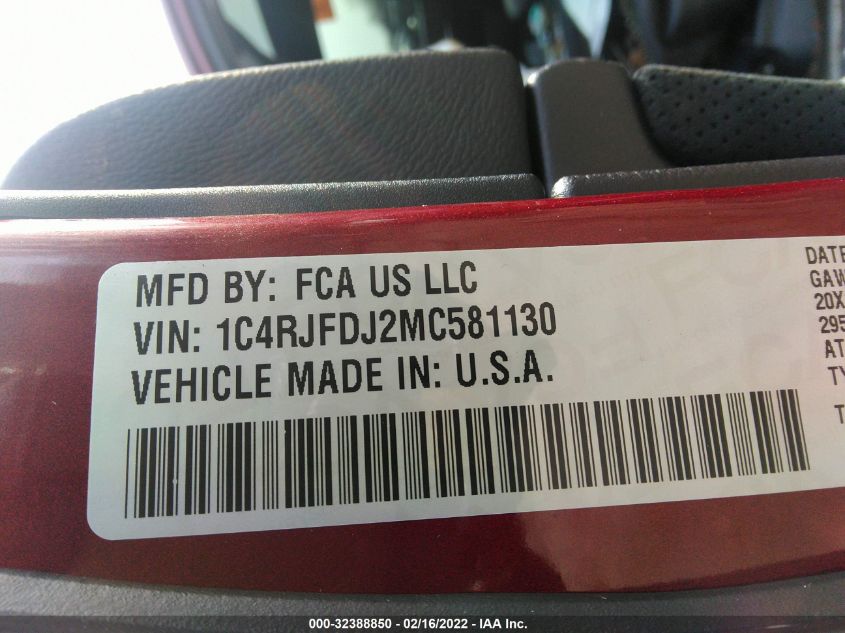 2021 JEEP GRAND CHEROKEE SRT 1C4RJFDJ2MC581130