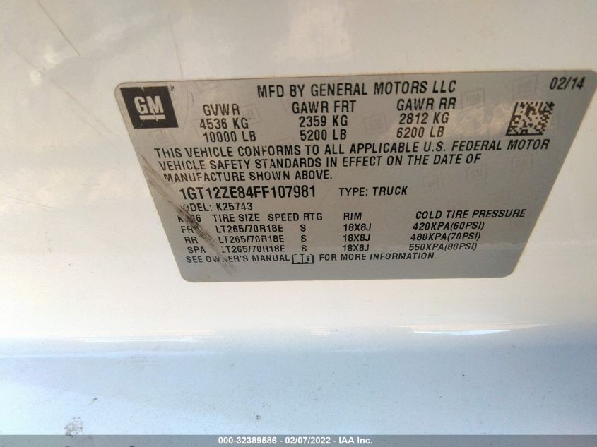 2015 GMC SIERRA 2500HD SLT 1GT12ZE84FF107981