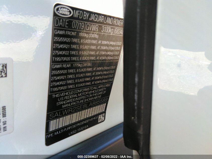 2020 LAND ROVER RANGE ROVER SPORT HSE DYNAMIC SALWR2SE8LA885589