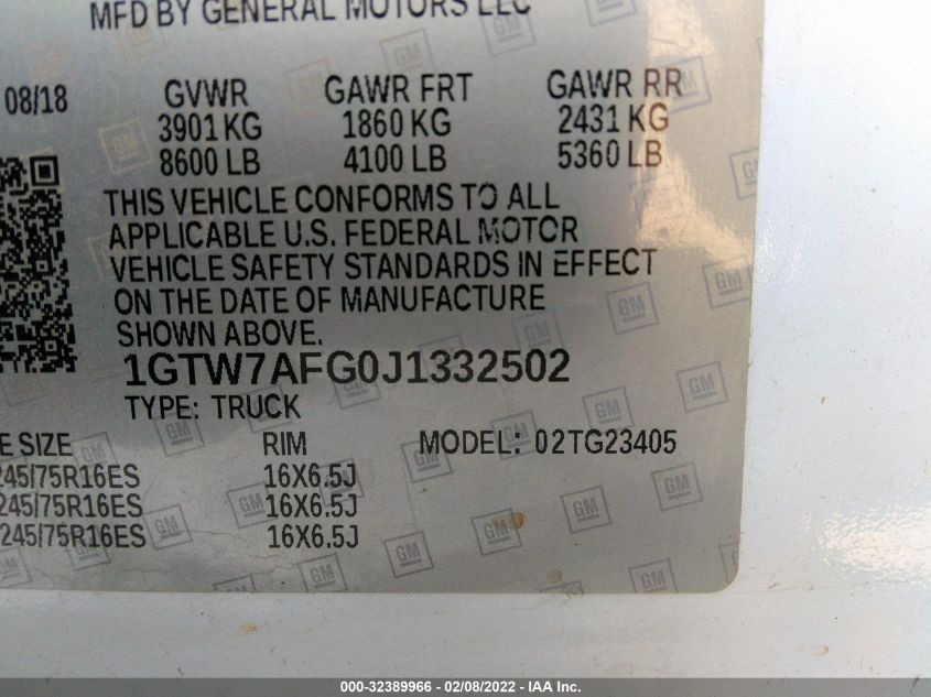 2018 GMC SAVANA CARGO VAN 1GTW7AFG0J1332502