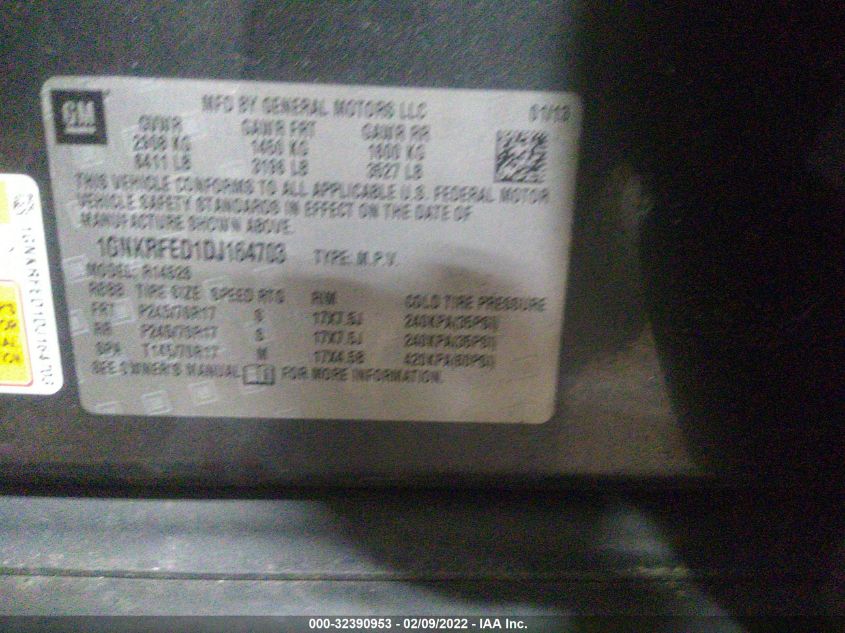 2013 CHEVROLET TRAVERSE LS 1GNKRFED1DJ164703