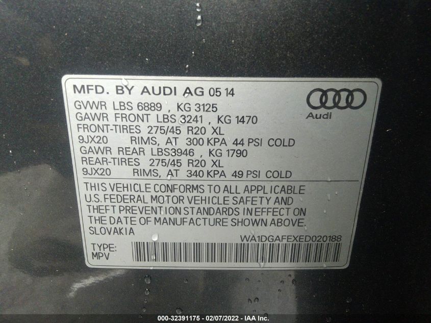 2014 AUDI Q7 3.0T S LINE PRESTIGE WA1DGAFEXED020188