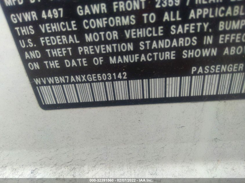 2016 VOLKSWAGEN CC SPORT WVWBN7ANXGE503142