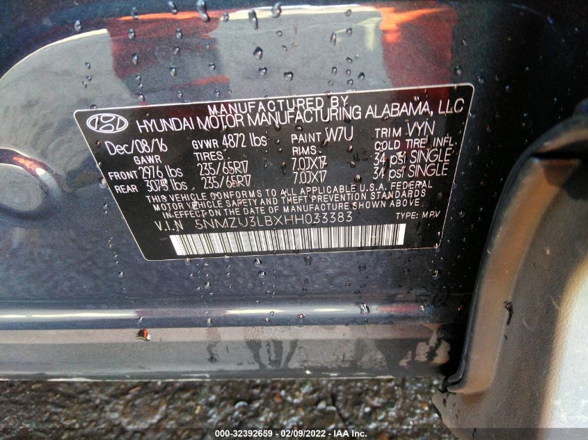 2017 HYUNDAI SANTA FE SPORT 2.4L 5NMZU3LBXHH033383