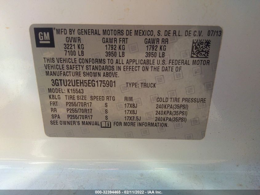 2014 GMC SIERRA 1500 SLE 3GTU2UEH5EG175901