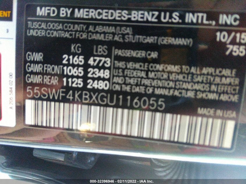 2016 MERCEDES-BENZ C-CLASS C 300 55SWF4KBXGU116055