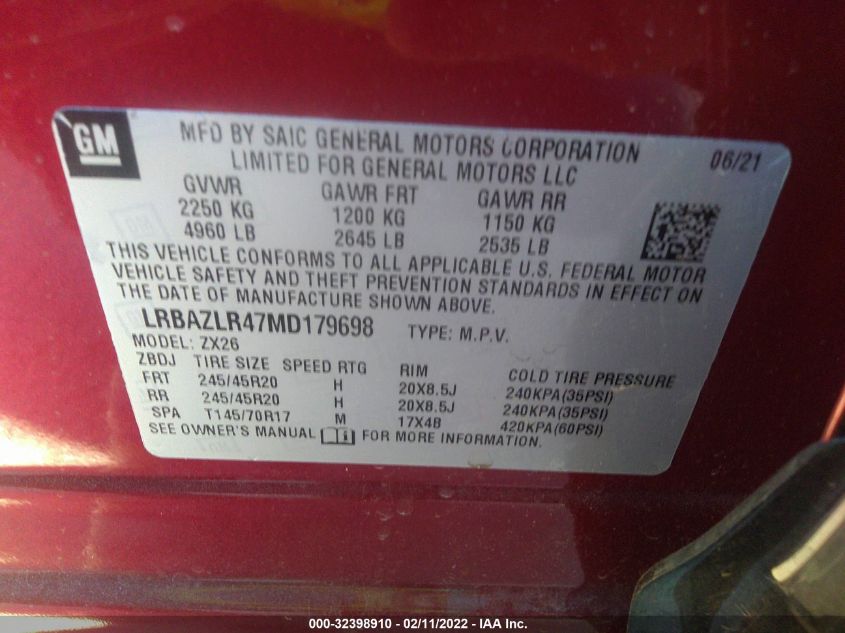 2021 BUICK ENVISION PREFERRED LRBAZLR47MD179698