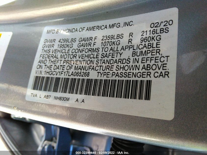 2020 HONDA ACCORD SEDAN LX 1HGCV1F17LA065268