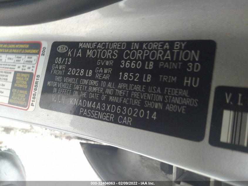 2013 KIA RIO LX KNADM4A3XD6302014