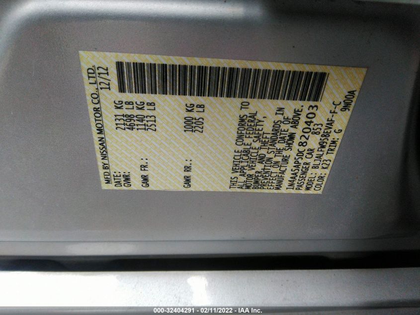 2013 NISSAN MAXIMA 3.5 SV 1N4AA5AP5DC820403