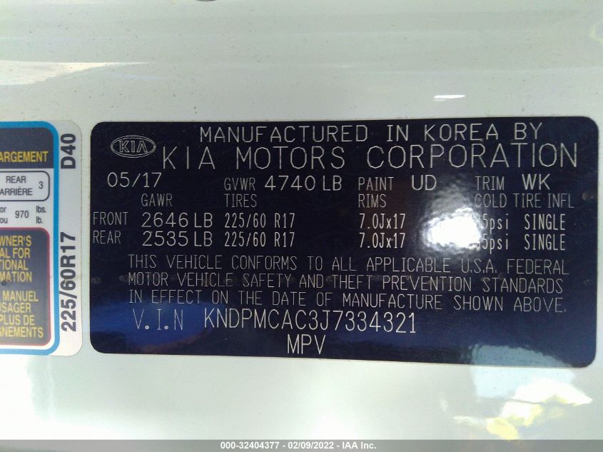 2018 KIA SPORTAGE LX KNDPMCAC3J7334321