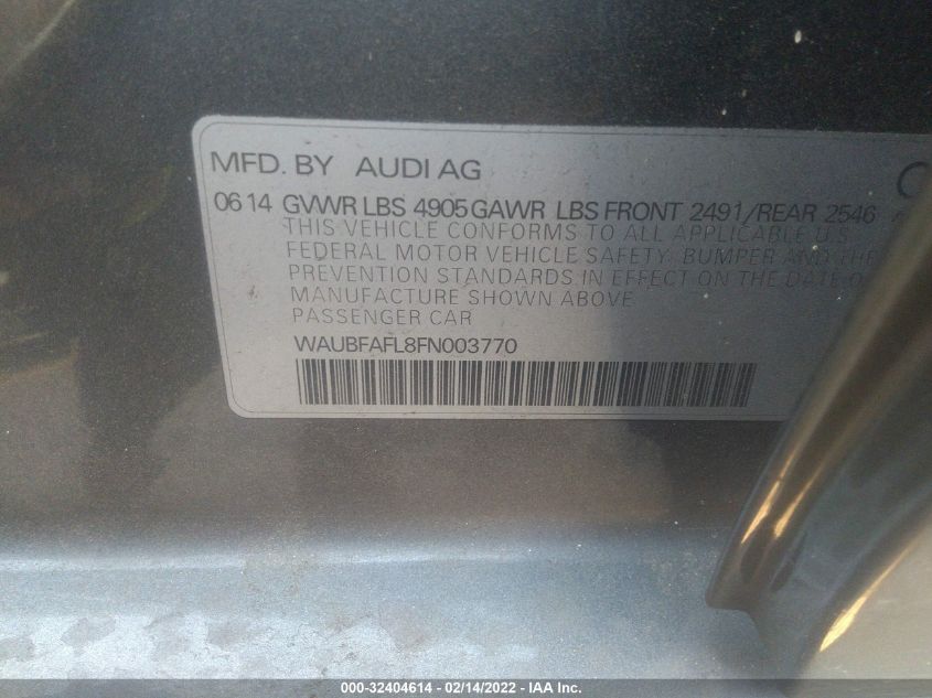 2015 AUDI A4 PREMIUM WAUBFAFL8FN003770