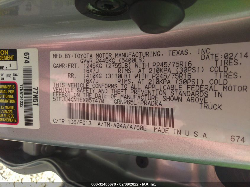 2014 TOYOTA TACOMA PRERUNNER 5TFJU4GN1EX057470