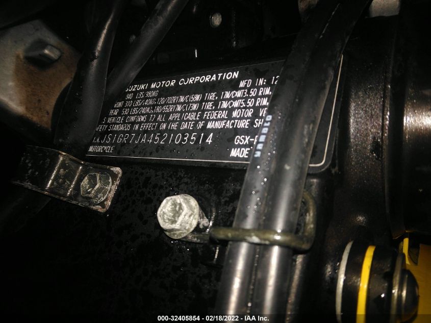 2005 SUZUKI GSX-R750 K JS1GR7JA452103514